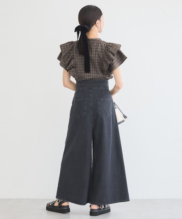 earth music&ecology フリルチェックブラウス Dark Brown