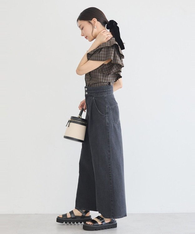 earth music&ecology フリルチェックブラウス Dark Brown