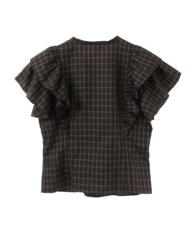 earth music&ecology フリルチェックブラウス Dark Brown