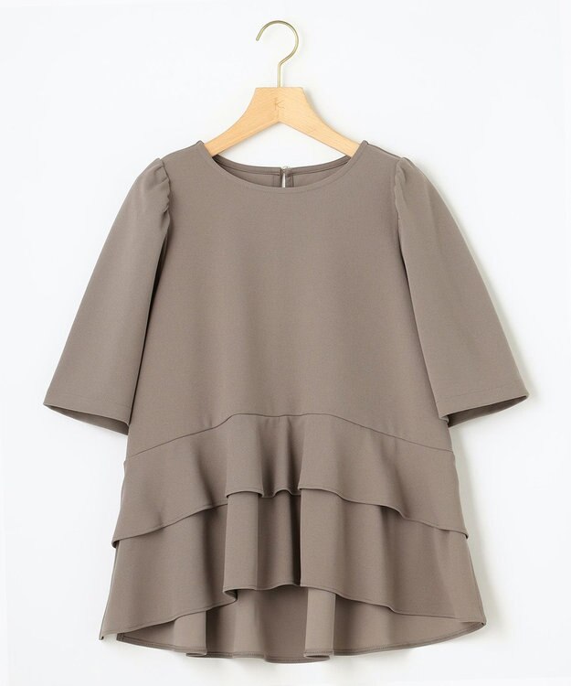 組曲 【接触冷感・吸湿・UVカット】ジョーゼットジャージーフリルブラウス モカブラウン系