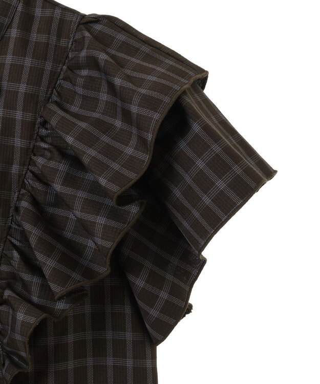 earth music&ecology フリルチェックブラウス Dark Brown