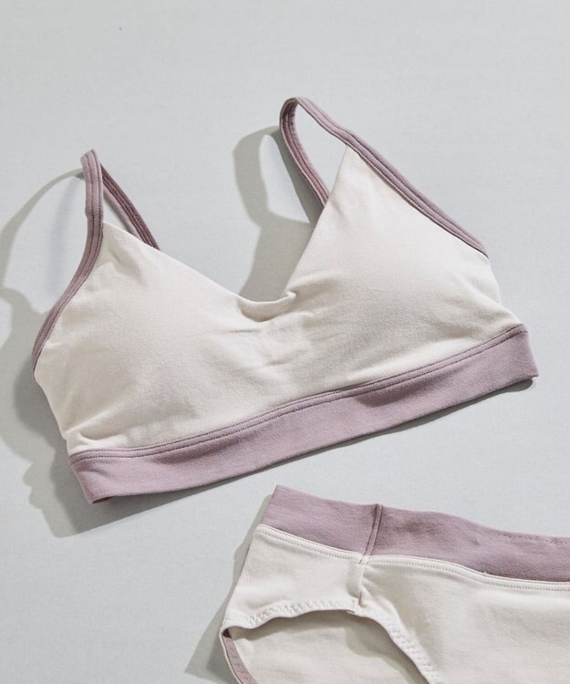 une nana cool 綿ベア天竺 カラーブロッキング ノンワイヤーブラジャー ナチュラル