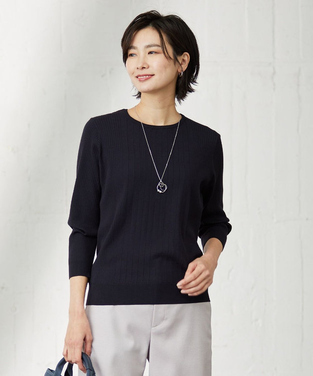 J.PRESS LADIES 【洗える】 PRINCESS クルーネック ニット ネイビー系