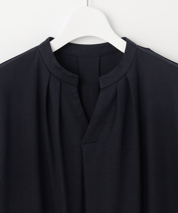 J.PRESS LADIES 【接触冷感・UVケア】コンパクトコットンスムース バンドカラー ワンピース ネイビー系