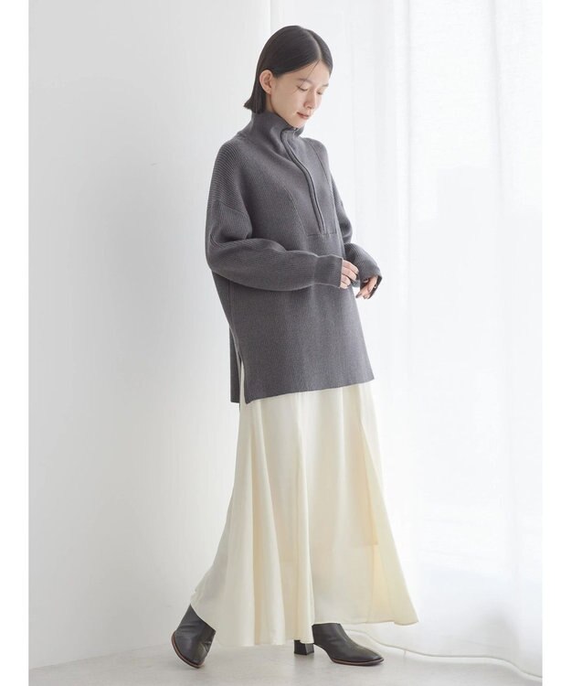 AMERICAN HOLIC バイパチハーフＺＩＰ片畦ニットプルオーバー　 Dark Gray Mixture