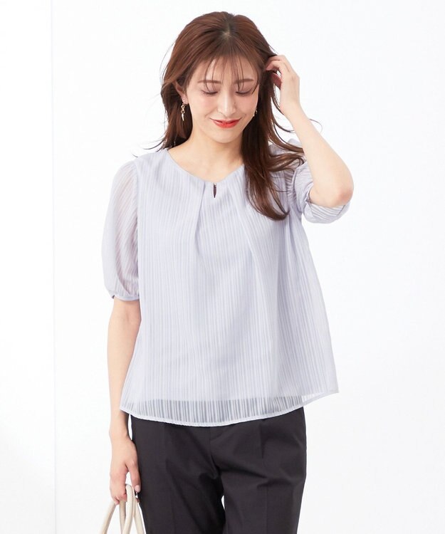 ANY SIS 【吸水速乾・UVケア・接触冷感】コンフォートジャージー ブラウス ライトブルー