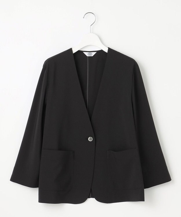 J.PRESS LADIES 【洗える】ストレッチ ノーカラー ジャケット ブラック系