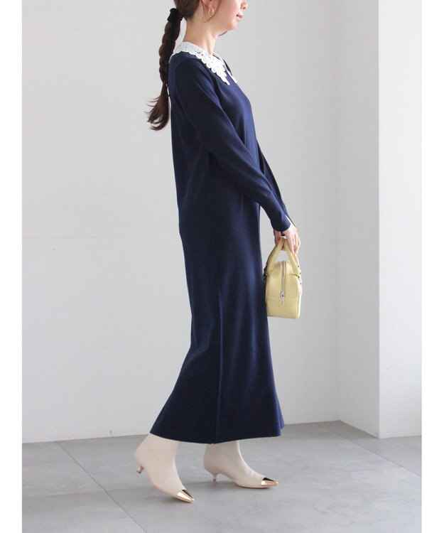 Te chichi レース衿ニットワンピース ネイビー