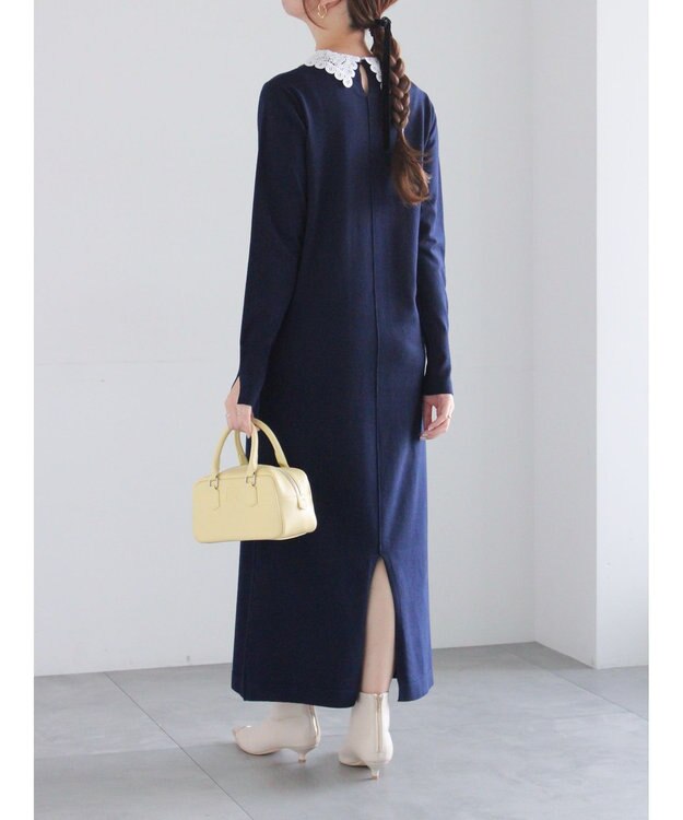 Te chichi レース衿ニットワンピース ネイビー