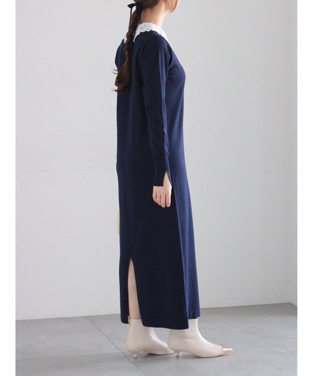 Te chichi レース衿ニットワンピース ネイビー