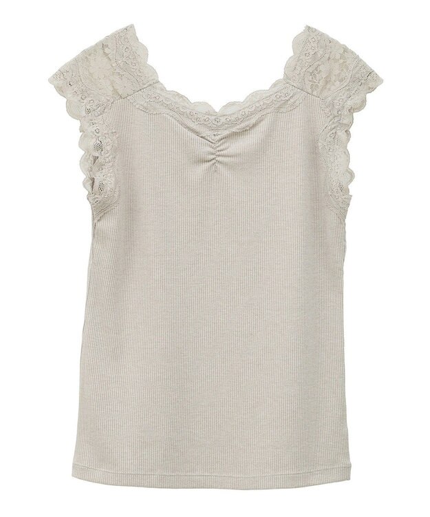 earth music&ecology ラメテレコショルダーレースタンクトップ Beige