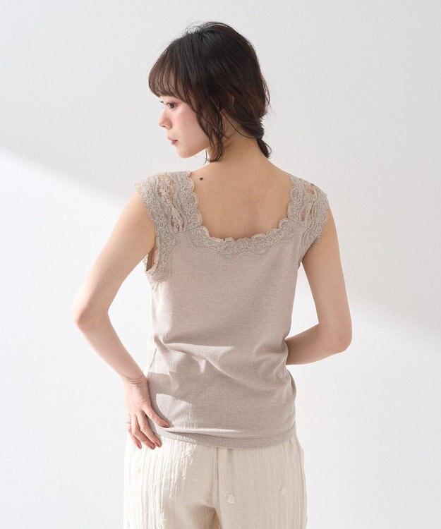 earth music&ecology ラメテレコショルダーレースタンクトップ Beige