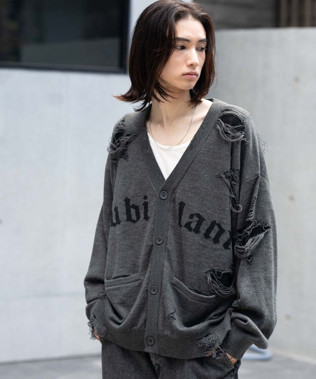 WEGO 【ユニセックス着用ITEM】ダメージジャガードカーディガン スミクロ