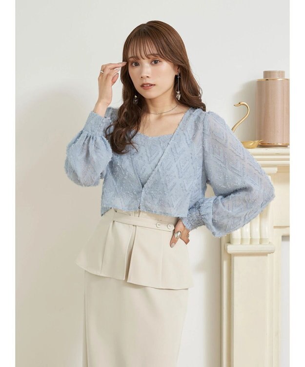 earth music&ecology ＳＥＴ２点カットジャカードカーディガン＋ビスチェ Sax