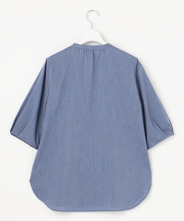 J.PRESS LADIES 【洗える】ラミーポプリン 前開き ブラウス ブルーシャンブレー系