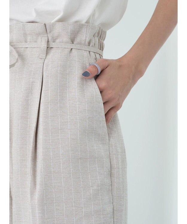 earth music&ecology リネンライクテーパードパンツ（ストライプ） Stripe Beige