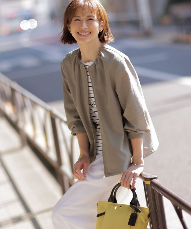 J.PRESS LADIES 【洗える】スムースジャージー ボーダー カットソー オフ×ブラック系