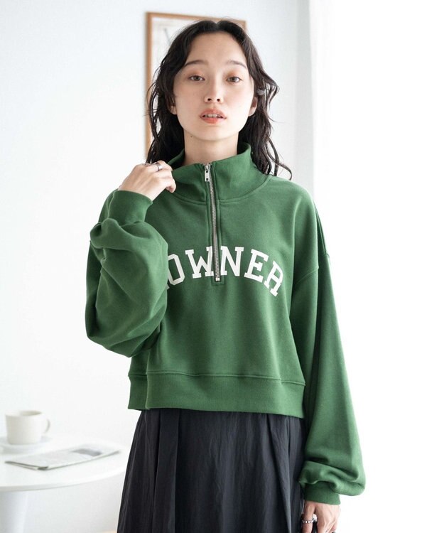 WEGO ハーフジップショートスウェット ダークグリーン