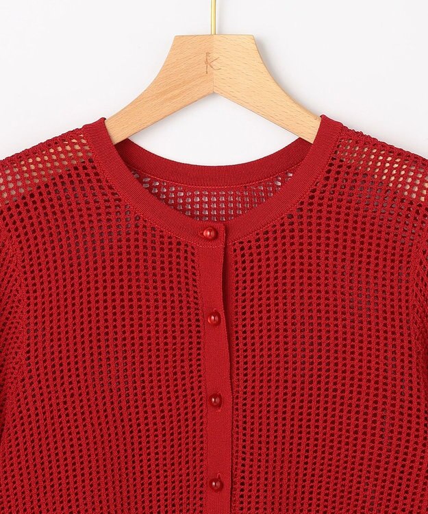 組曲 L 【先行予約・前後着用可】メッシュニット 七分袖カーディガン チェリー系