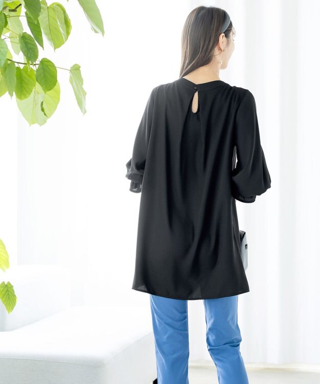 Tiaclasse L 【洗える】ボウタイ風チュニック ブラック