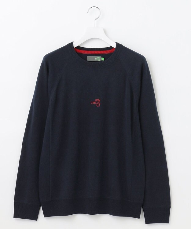 PW CIRCULUS 【MEN】【洗える】ロゴ ラグランスリーブ クルーネック ニット ネイビー系