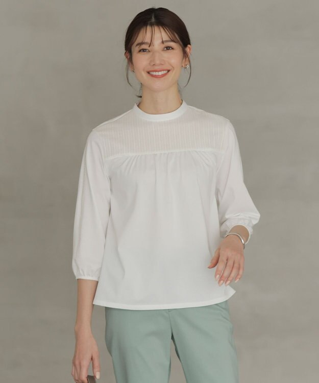 J.PRESS LADIES L 【洗える】プレーティングジャージー モックネックカットソー ホワイト系