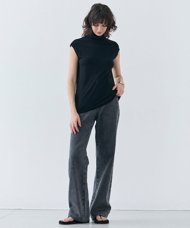 BEIGE， 【洗える・VERY 6月号掲載】MELLE / ジャージーハイネックカットソー Black