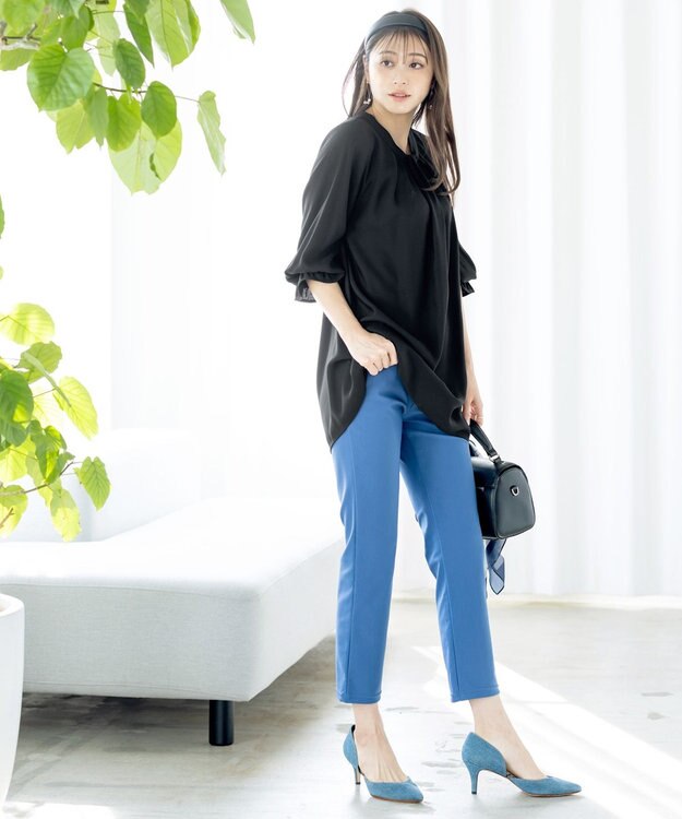 Tiaclasse L 【洗える】ボウタイ風チュニック ブラック