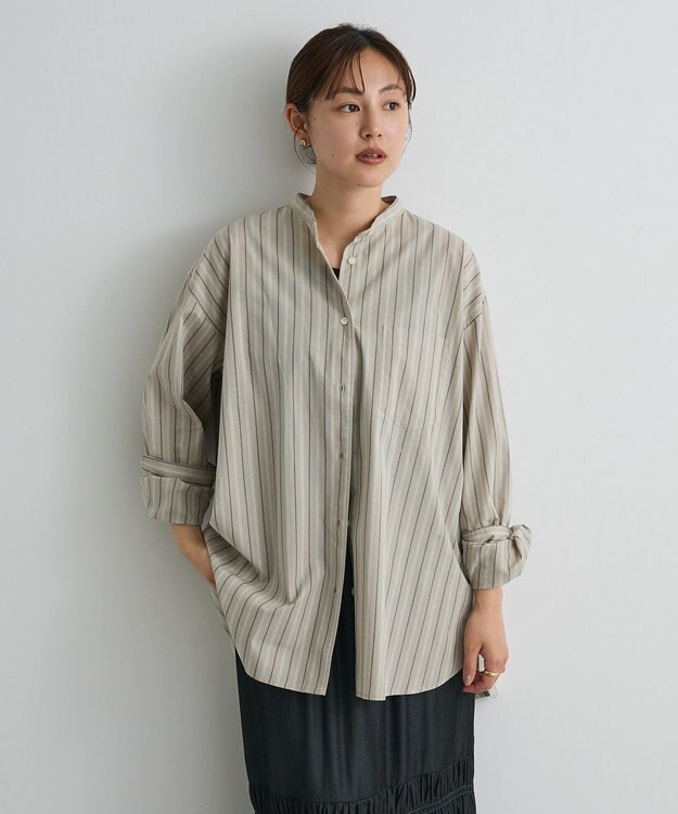 CRAFT STANDARD BOUTIQUE バンドカラーシャツ Stripe Beige