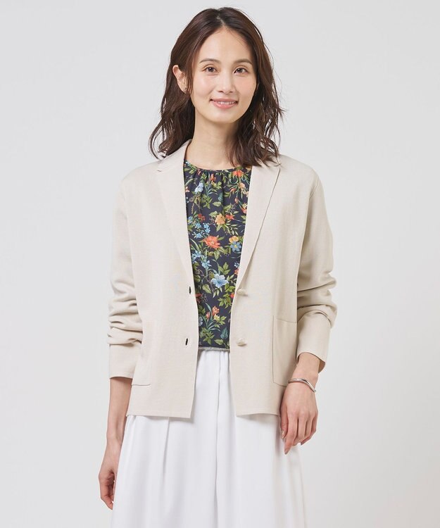 J.PRESS LADIES Cotton Acetate ニット ジャケット ライトベージュ系