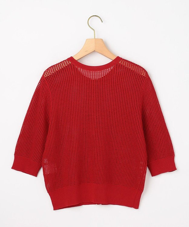 組曲 L 【先行予約・前後着用可】メッシュニット 七分袖カーディガン チェリー系