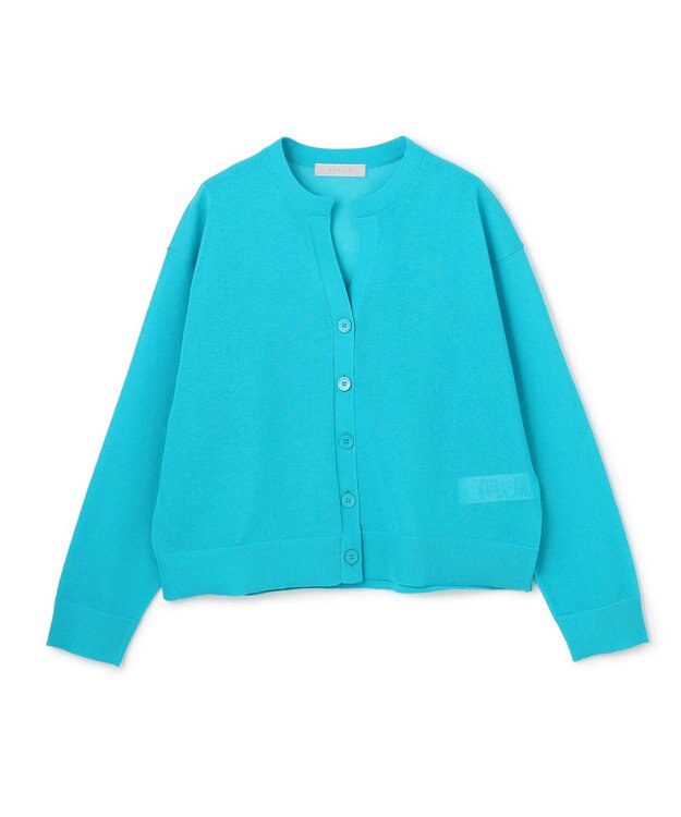 UNFILO シアーフォルムニット キーネックカーディガン ターコイズ