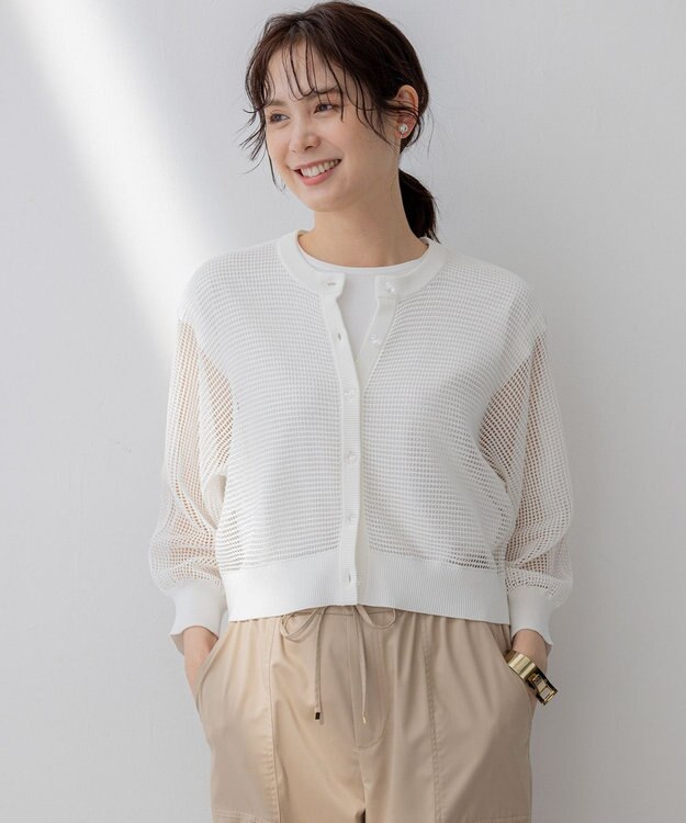 組曲 メッシュニット カーディガン アイボリー系