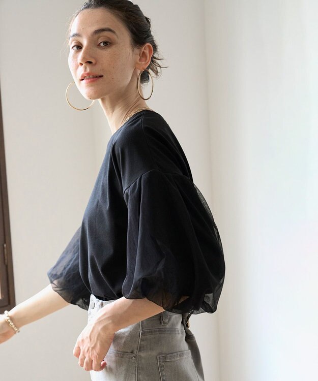 UNFILO チュール レイヤード Tシャツ ブラック