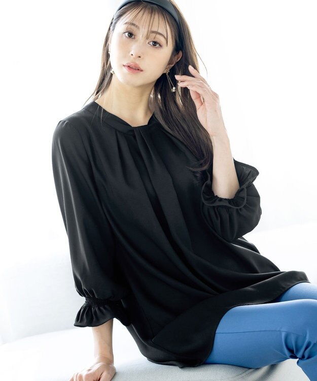 Tiaclasse L 【洗える】ボウタイ風チュニック ブラック