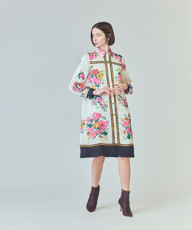 GRACE CONTINENTAL ボタニカルスカーフプリントワンピース キナリ