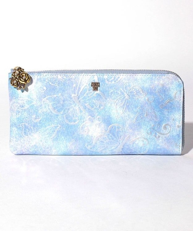 ANNA SUI パピヨン Lファスナー薄マチ長財布 ライトブルー