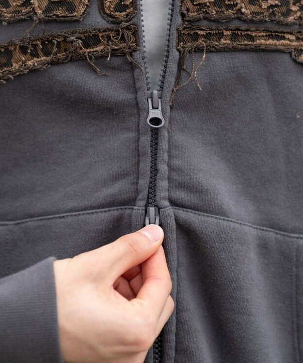 WEGO 【ユニセックス着用ITEM/SMLサイズ展開】レオパードワッペンダブルZIPパーカー スミクロ