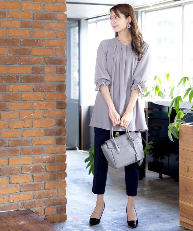 Tiaclasse L 【洗える】ボウタイ風チュニック グレー