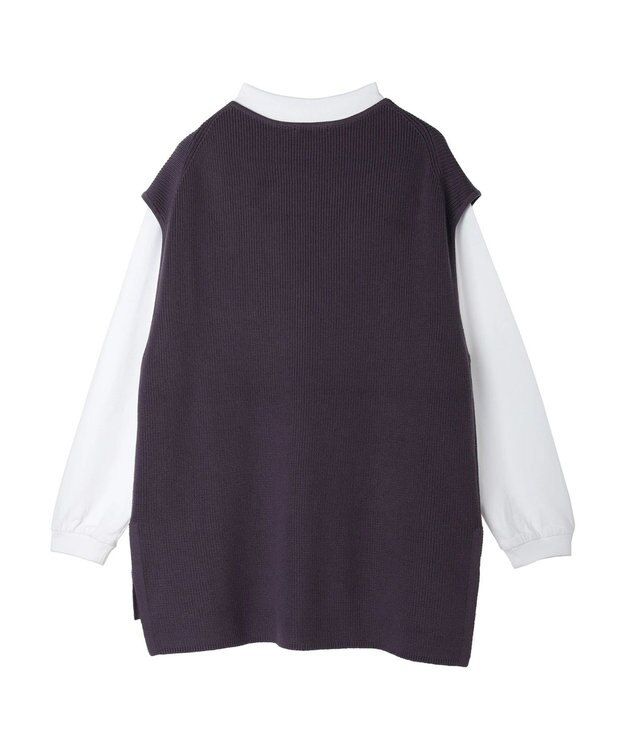CRAFT STANDARD BOUTIQUE 【2点セット】洗える 60/2 14G片畦Vネックベスト+ロンTEE SET Purple