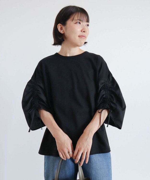 Green Parks ・ＥＬＥＮＣＡＲＥ　ＤＵＥ　ギャザースリーブＴＥＥ Black