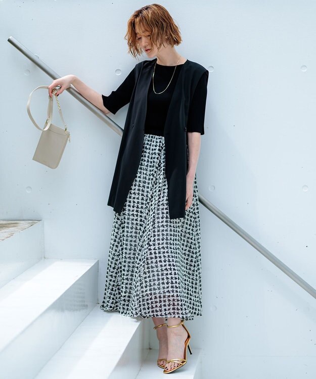 23区 L 【洗える】レーヨンポリエステルストレッチ 5分袖 ニット ブラック系