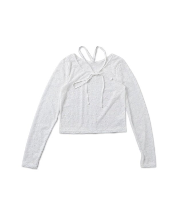 WEGO チョーカーリボン付きレースロンT ホワイト