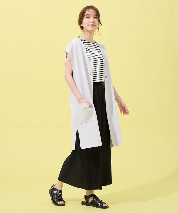 ANY L ロングニットジレ オイスター