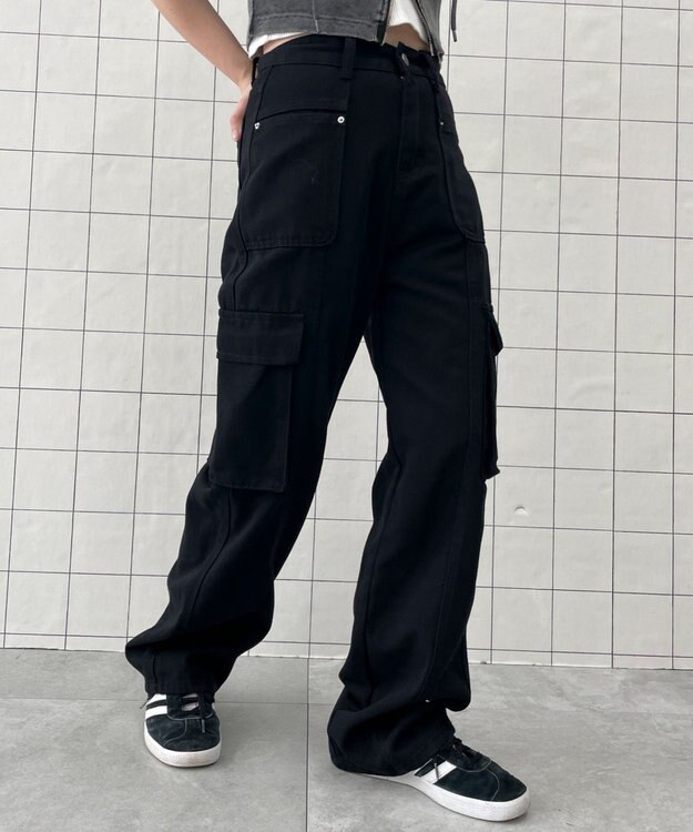 WEGO マルチポケットワイドカーゴパンツ ブラック