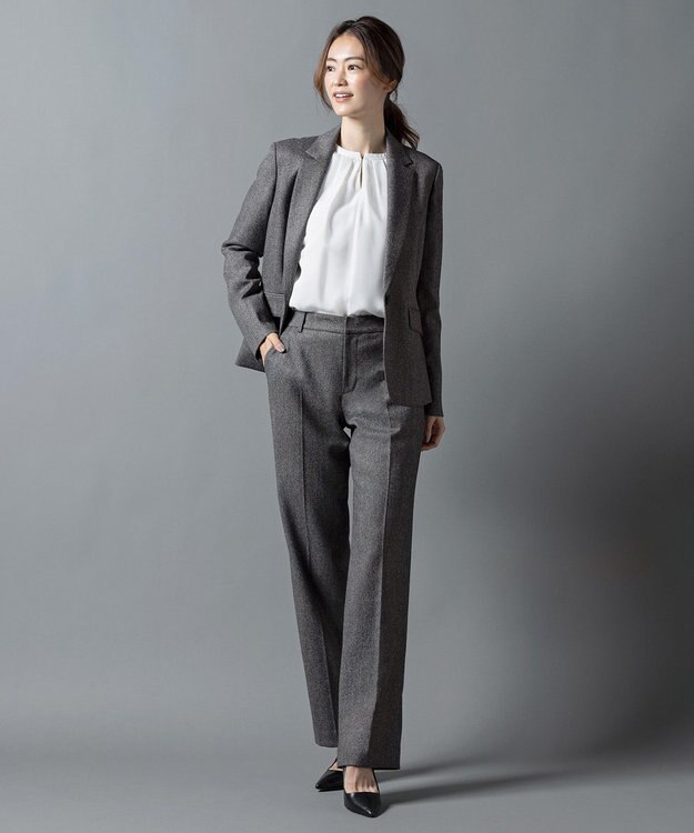 J.PRESS LADIES 【セットアップ対応】ウールストレッチツイード ストレート パンツ グレー系