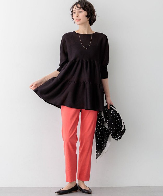 23区 【先行予約】シャイニーシアーニット ティアード チュニック ダークブラウン系