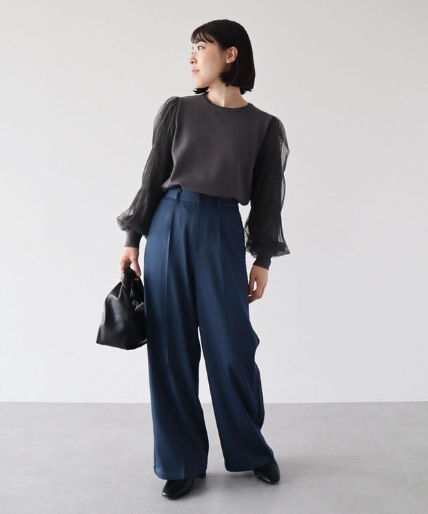 Green Parks 袖チュールマジョリカドッキングニットプルオーバー Gray