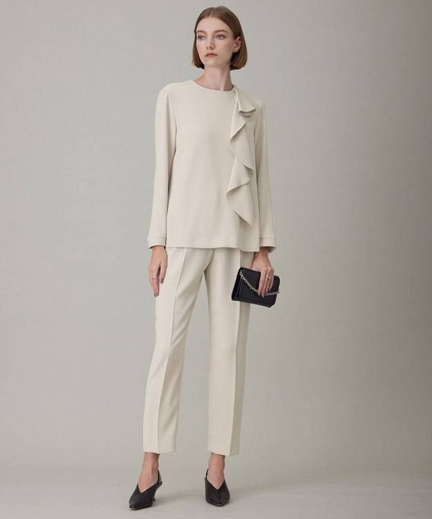 ICB 【洗える】ライトダブルクロス フリルデザインブラウス トープ系