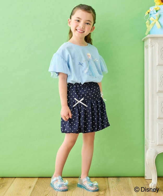 ANY KIDS 【ディズニー/FROZEN】【綿100%】袖チュール Tシャツ サックスブルー（「エルサ」）